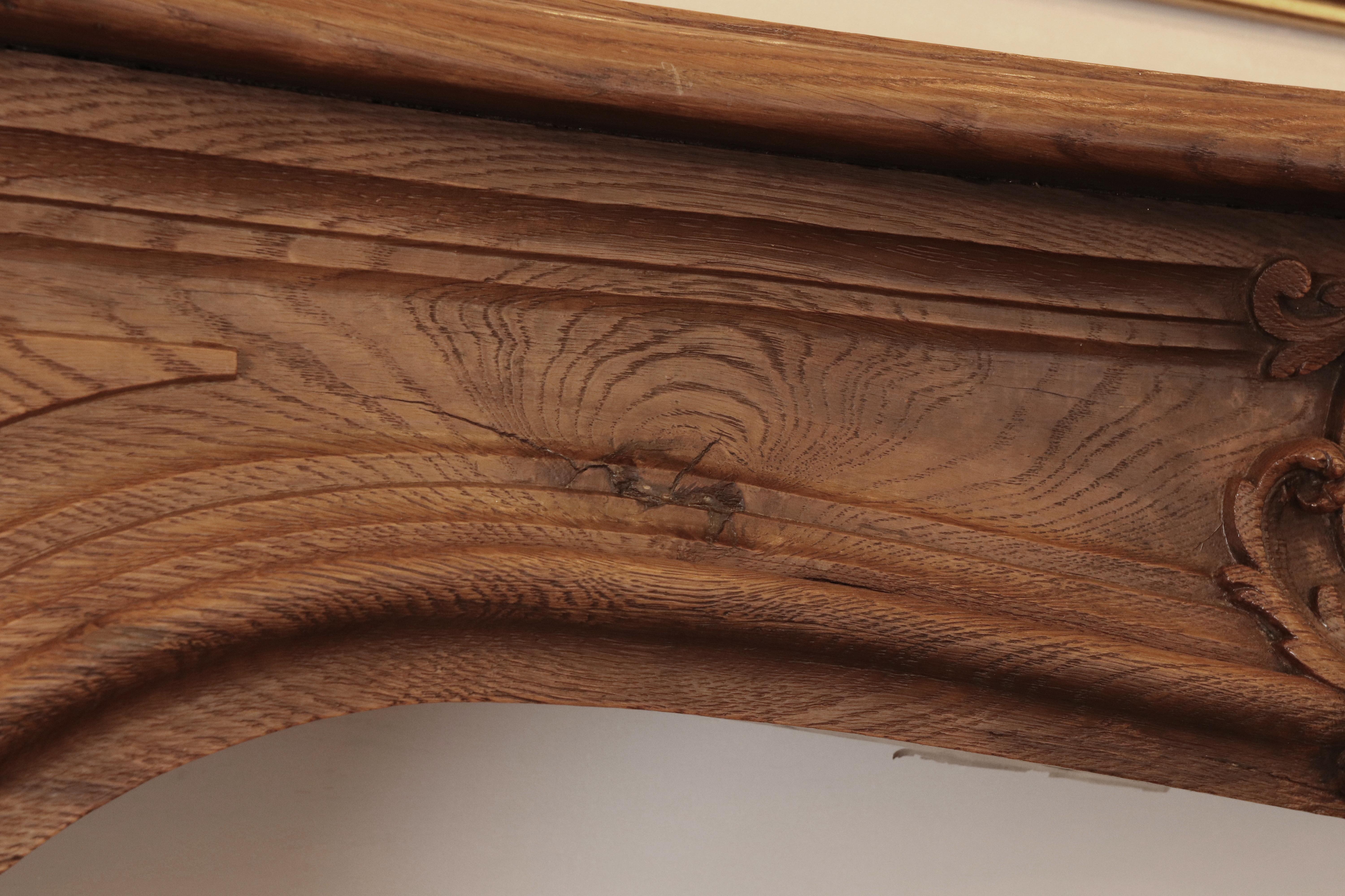 Antique Louis XV Carved Oak Dark Tone Fireplace Mantel 7