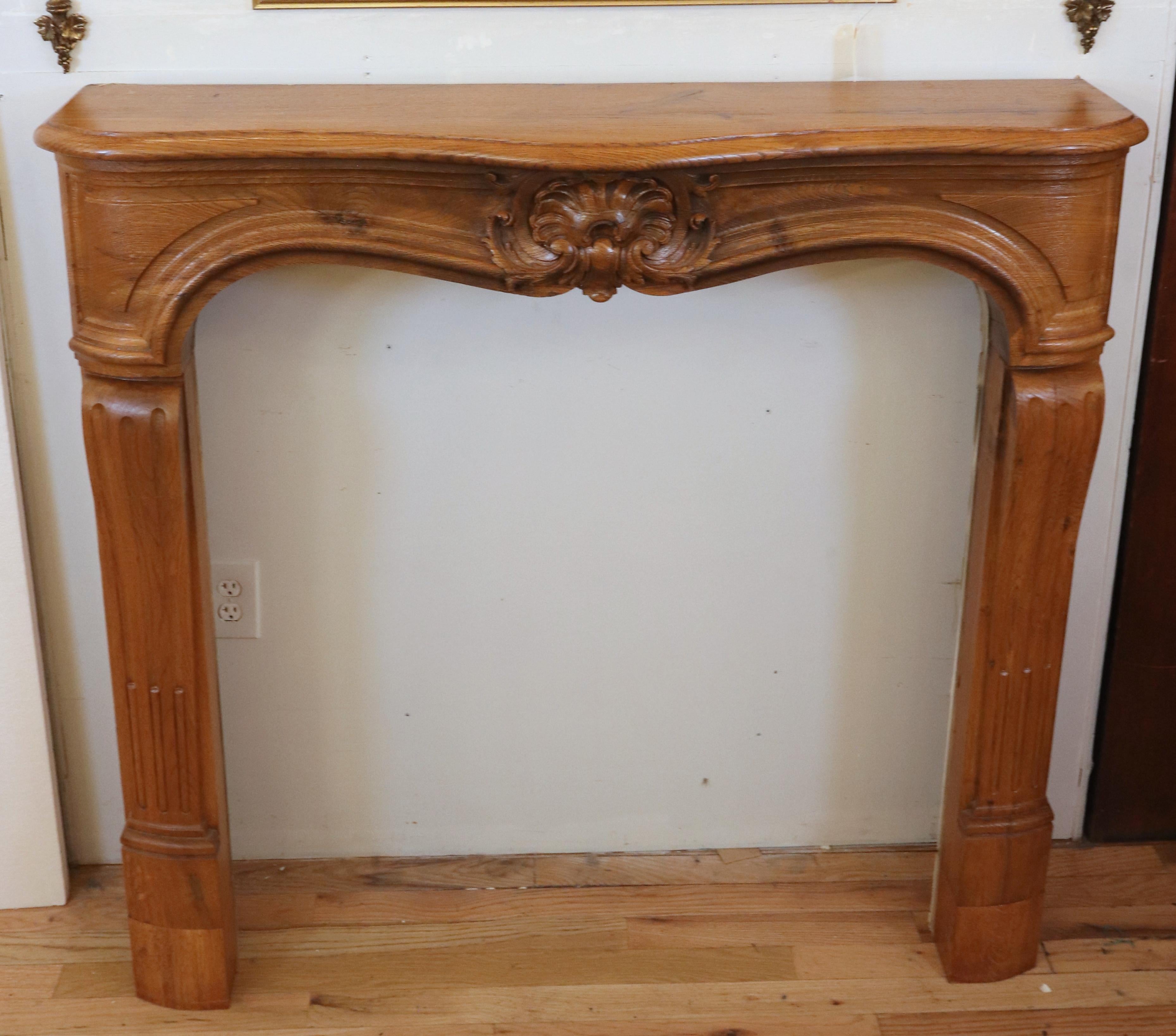 Antique Louis XV Carved Oak Dark Tone Fireplace Mantel 8