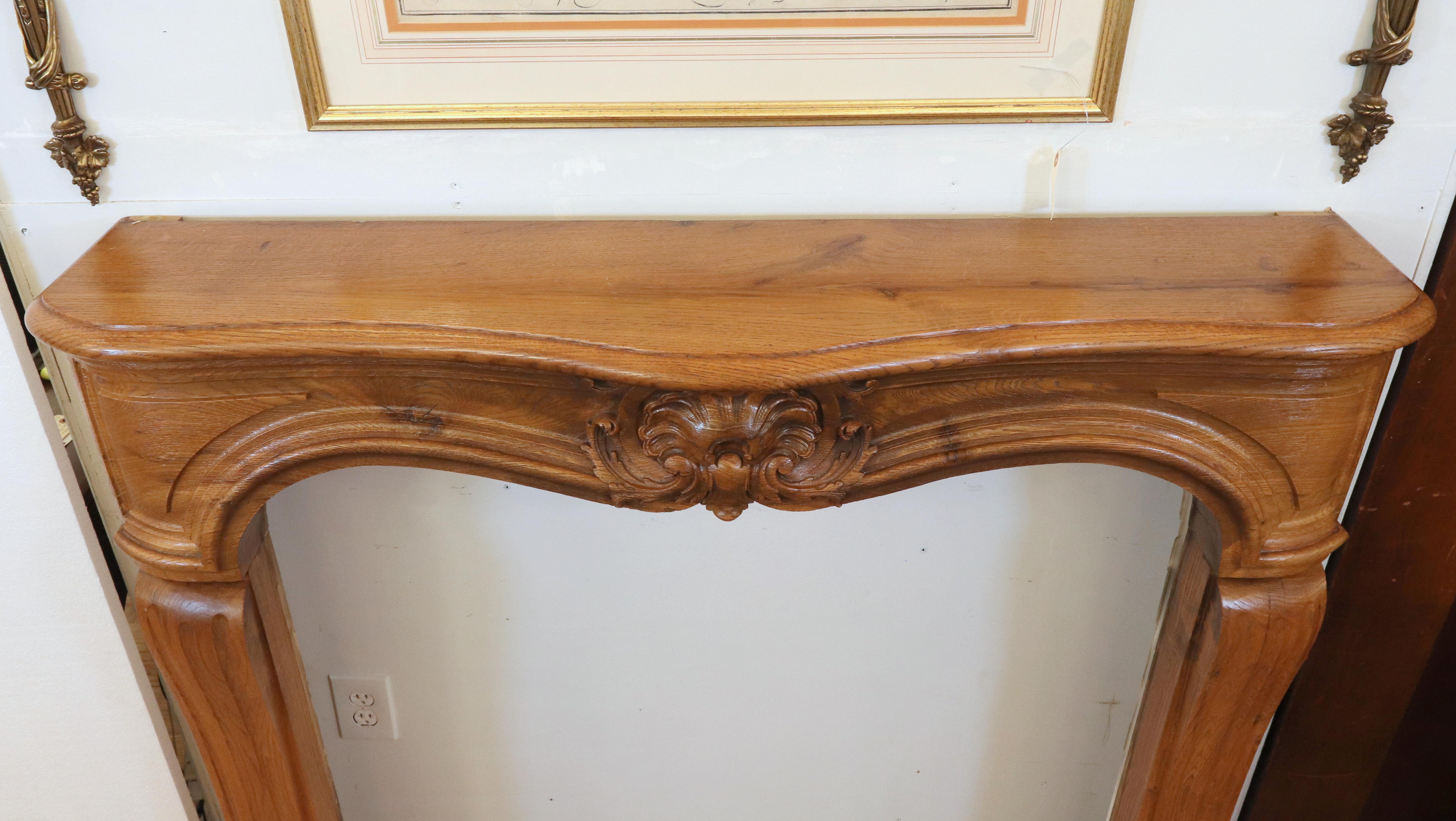 Antique Louis XV Carved Oak Dark Tone Fireplace Mantel 9