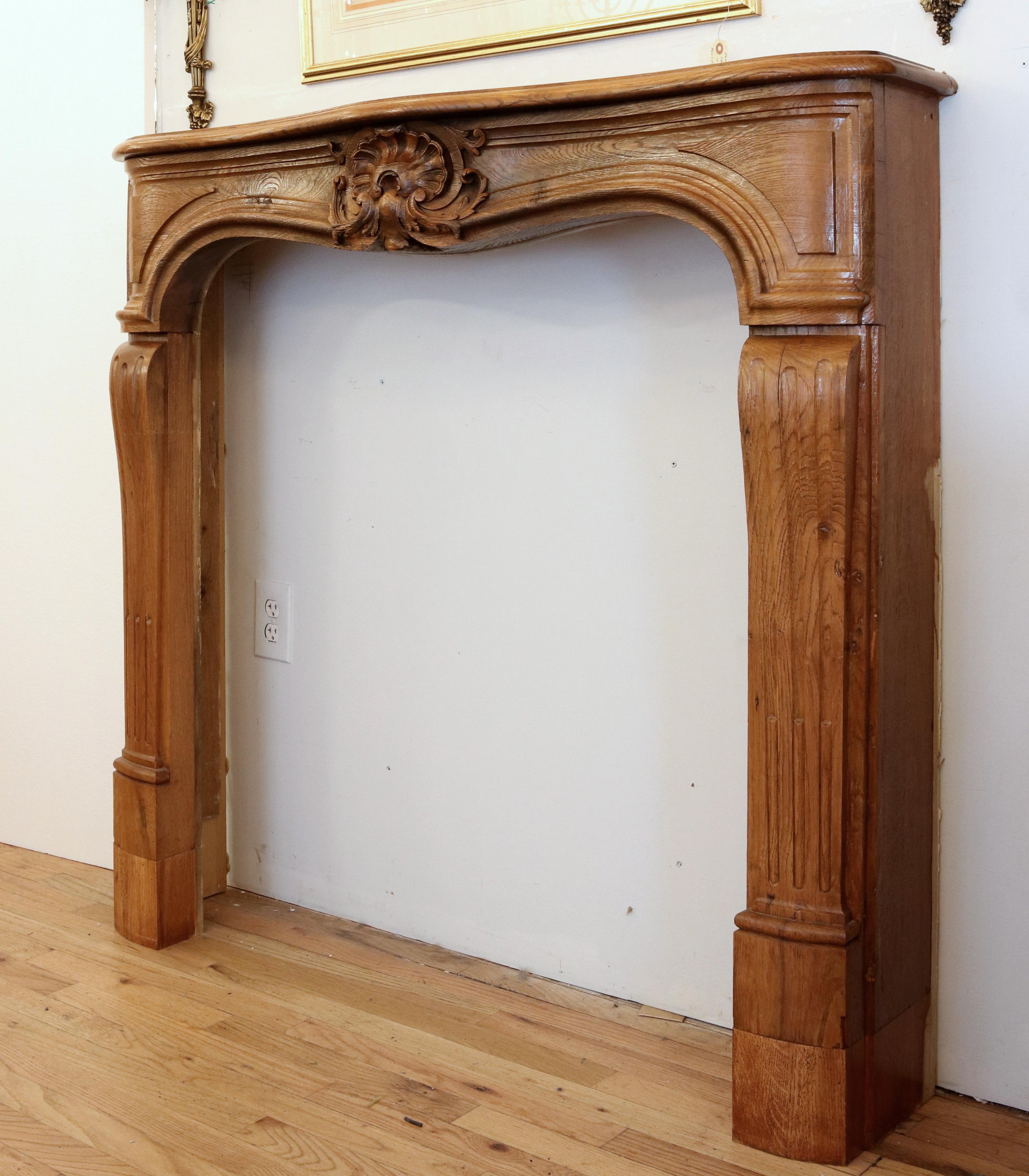 American Antique Louis XV Carved Oak Dark Tone Fireplace Mantel