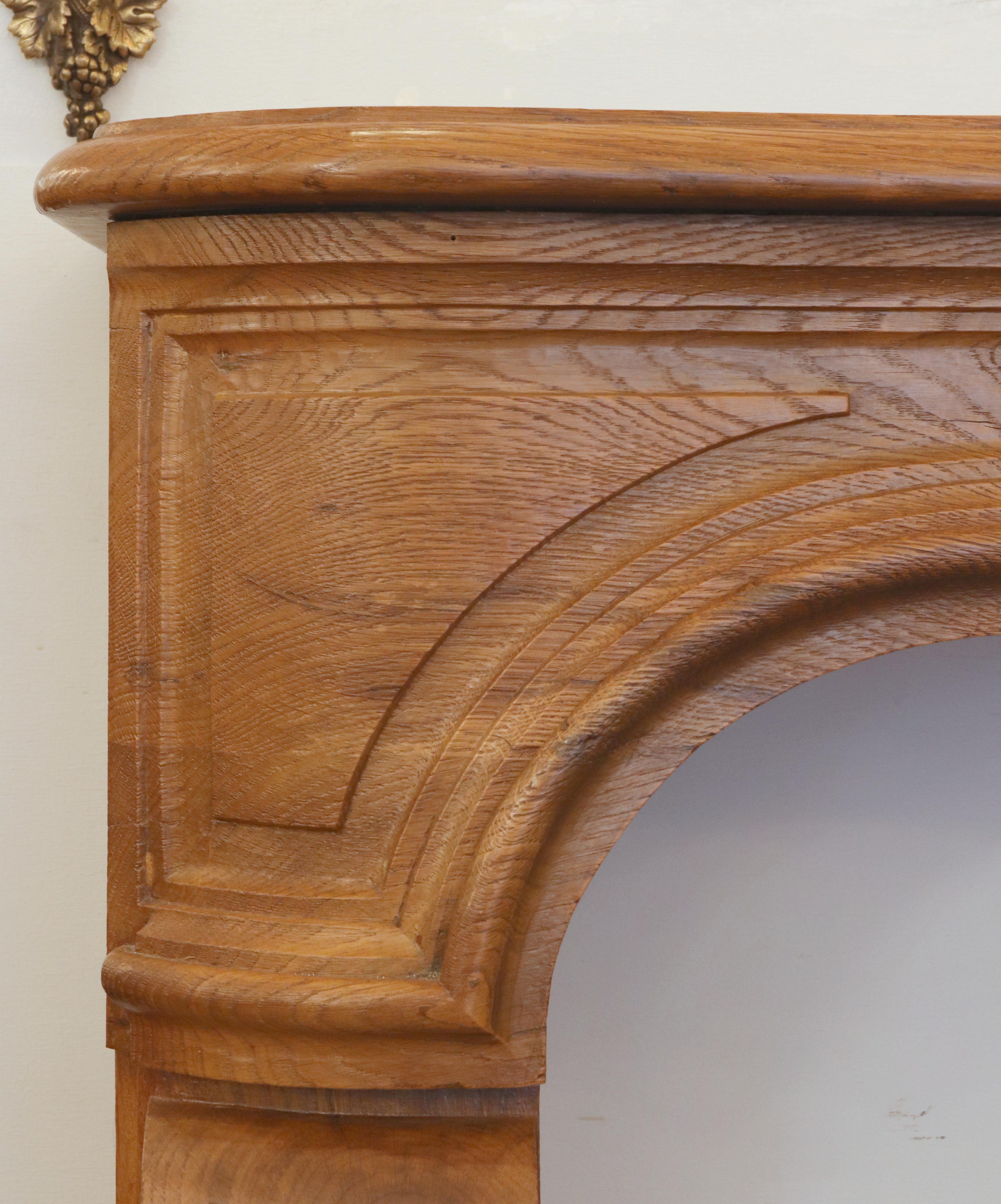20th Century Antique Louis XV Carved Oak Dark Tone Fireplace Mantel