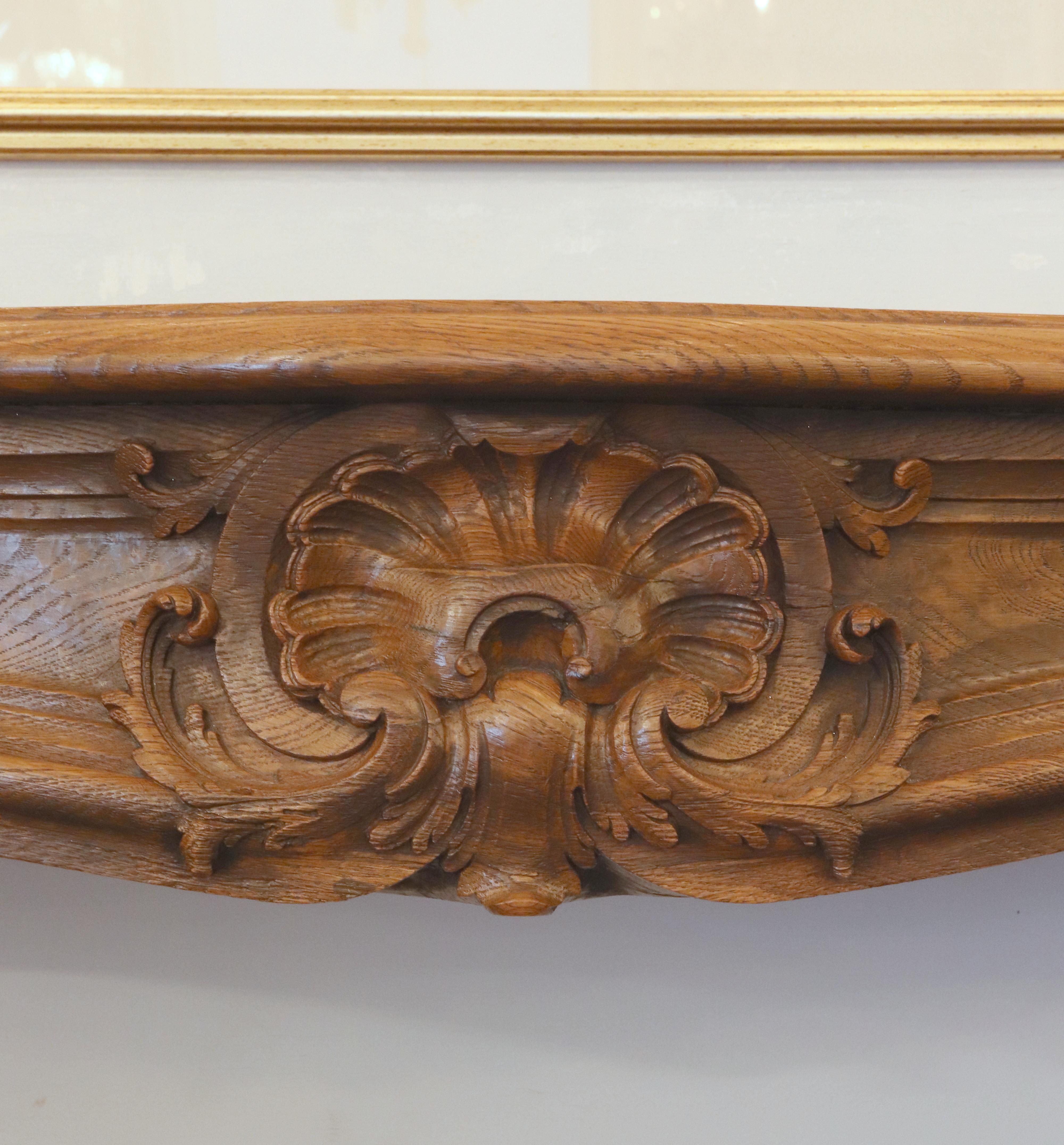 Antique Louis XV Carved Oak Dark Tone Fireplace Mantel 1
