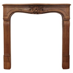 Antique Louis XV Carved Oak Dark Tone Fireplace Mantel