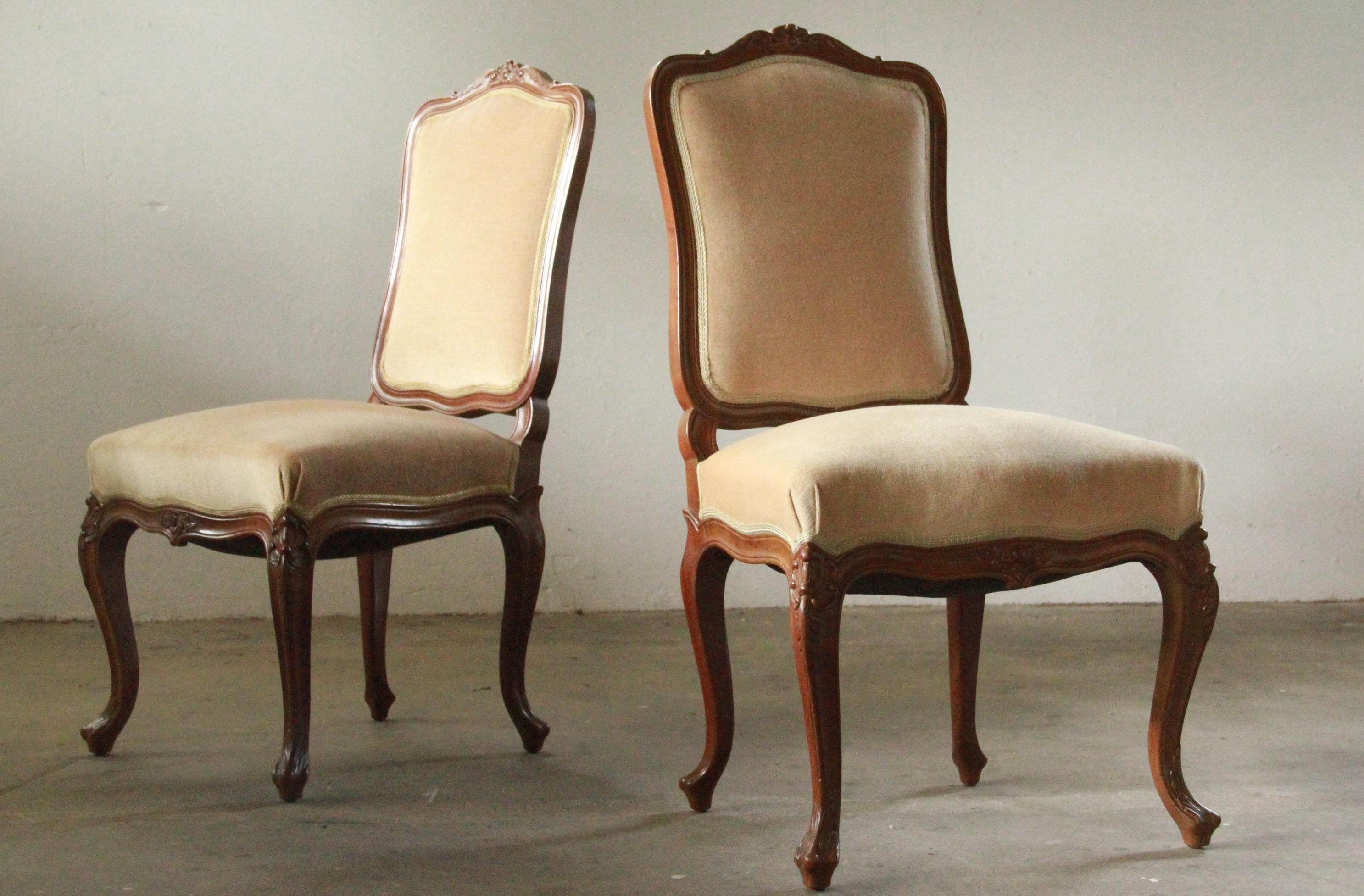 Velvet Antique Louis XV Chairs, French For Sale