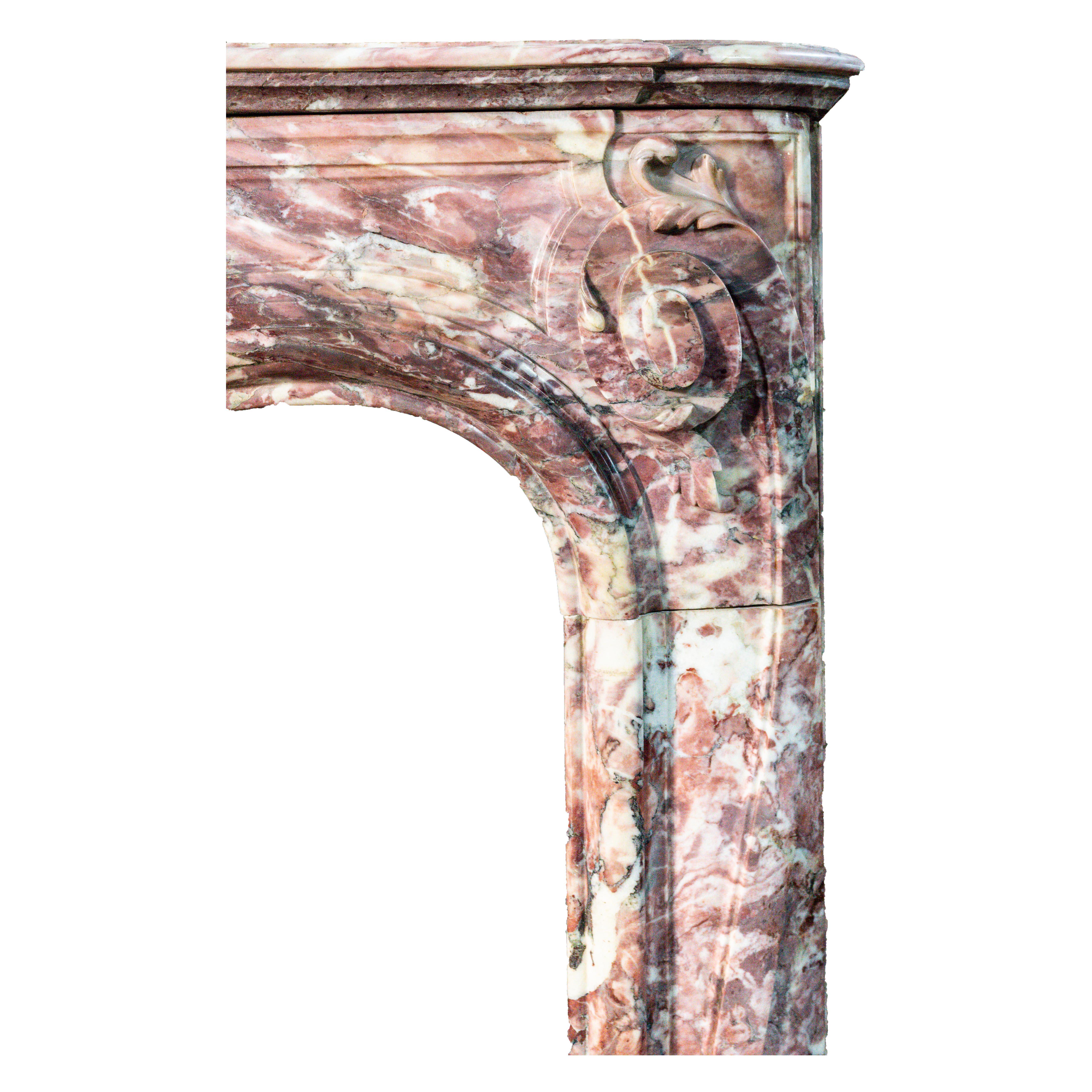 Repisa de chimenea antigua Luis XV de mármol Rosso Levanto Francés en venta
