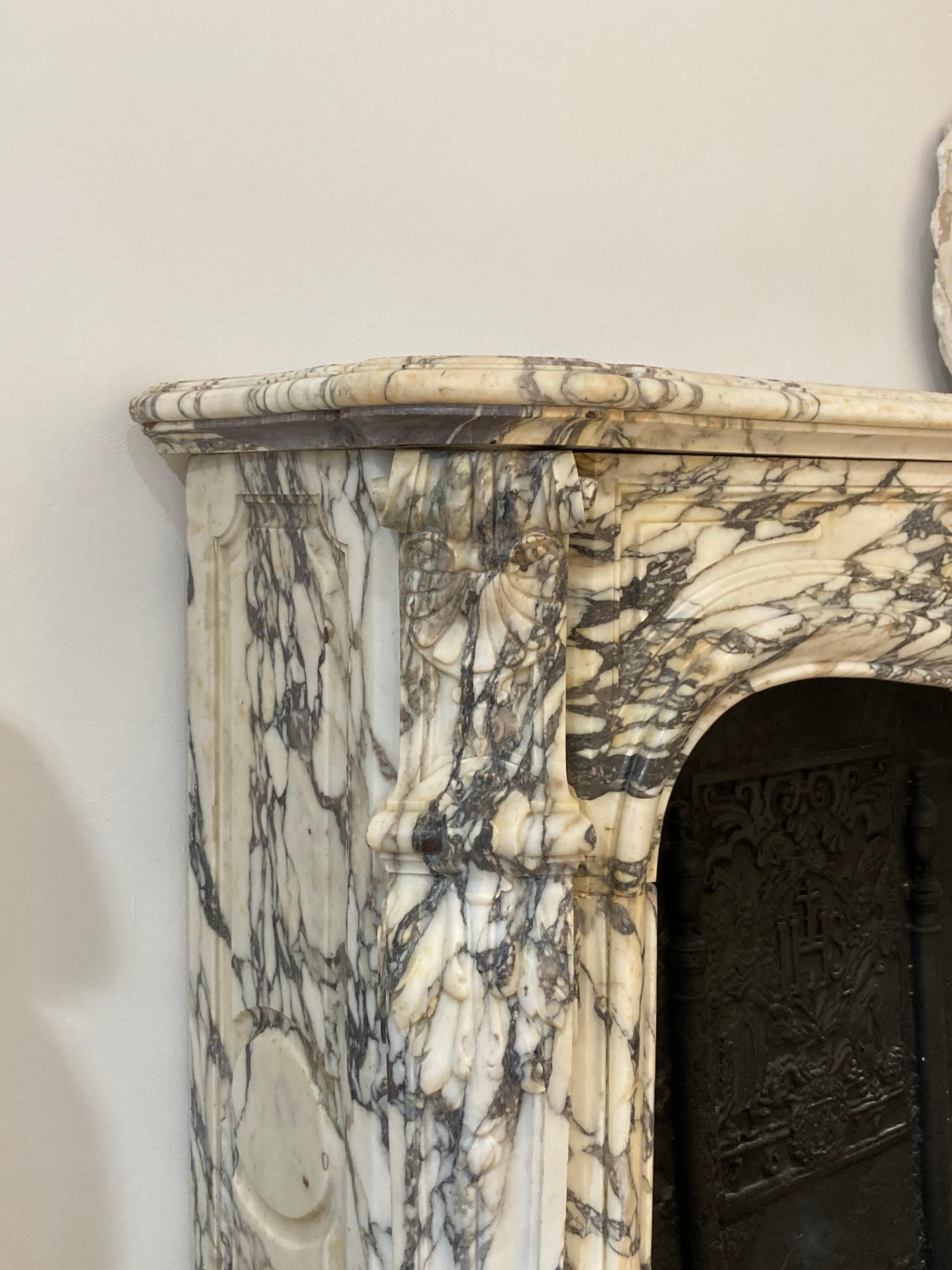 19th Century Antique Louis XV Fireplace Mantel in Striking Breche Marble For Sale