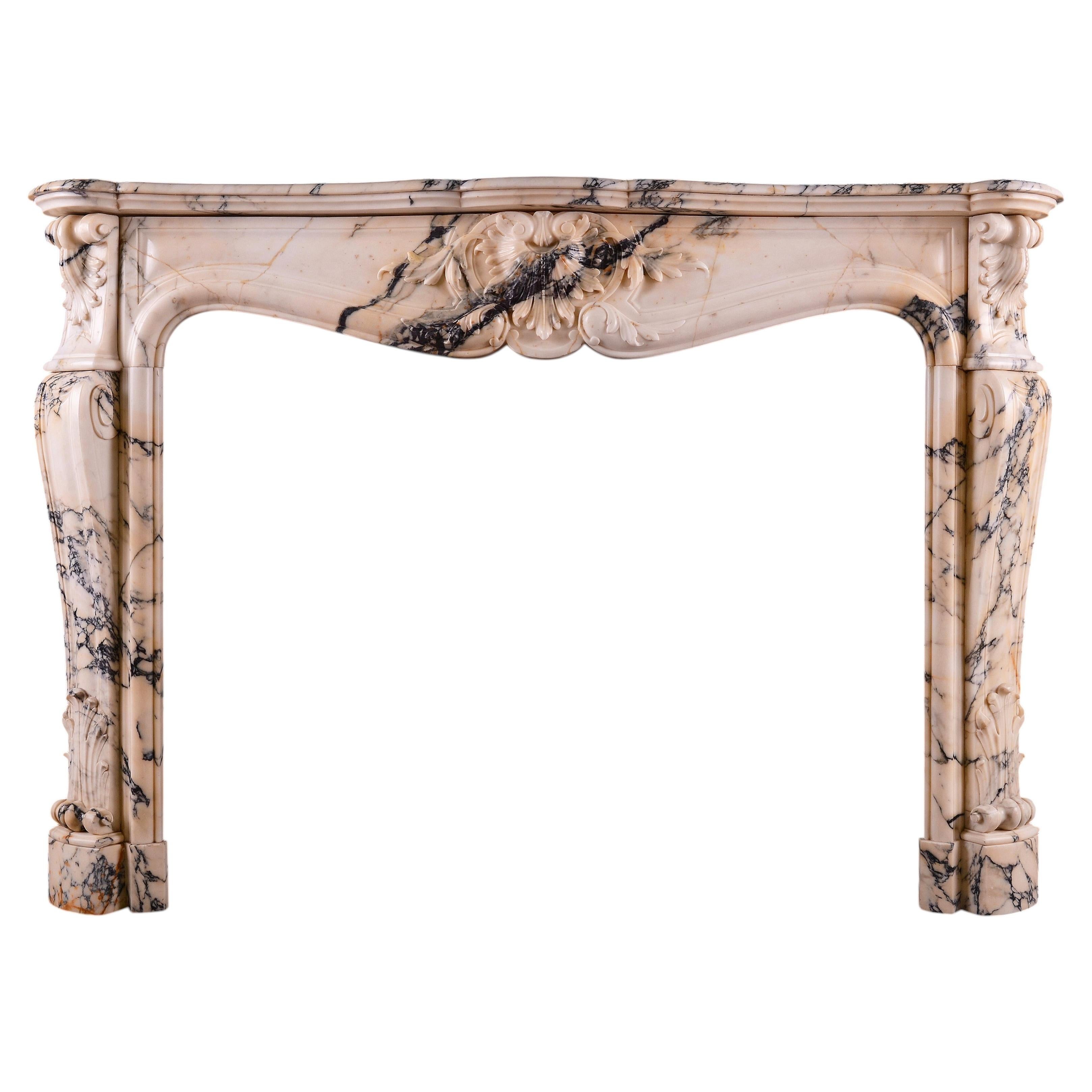 Antique Louis XV Fireplace, Paonazzo Marble, Mid-19th Century, France