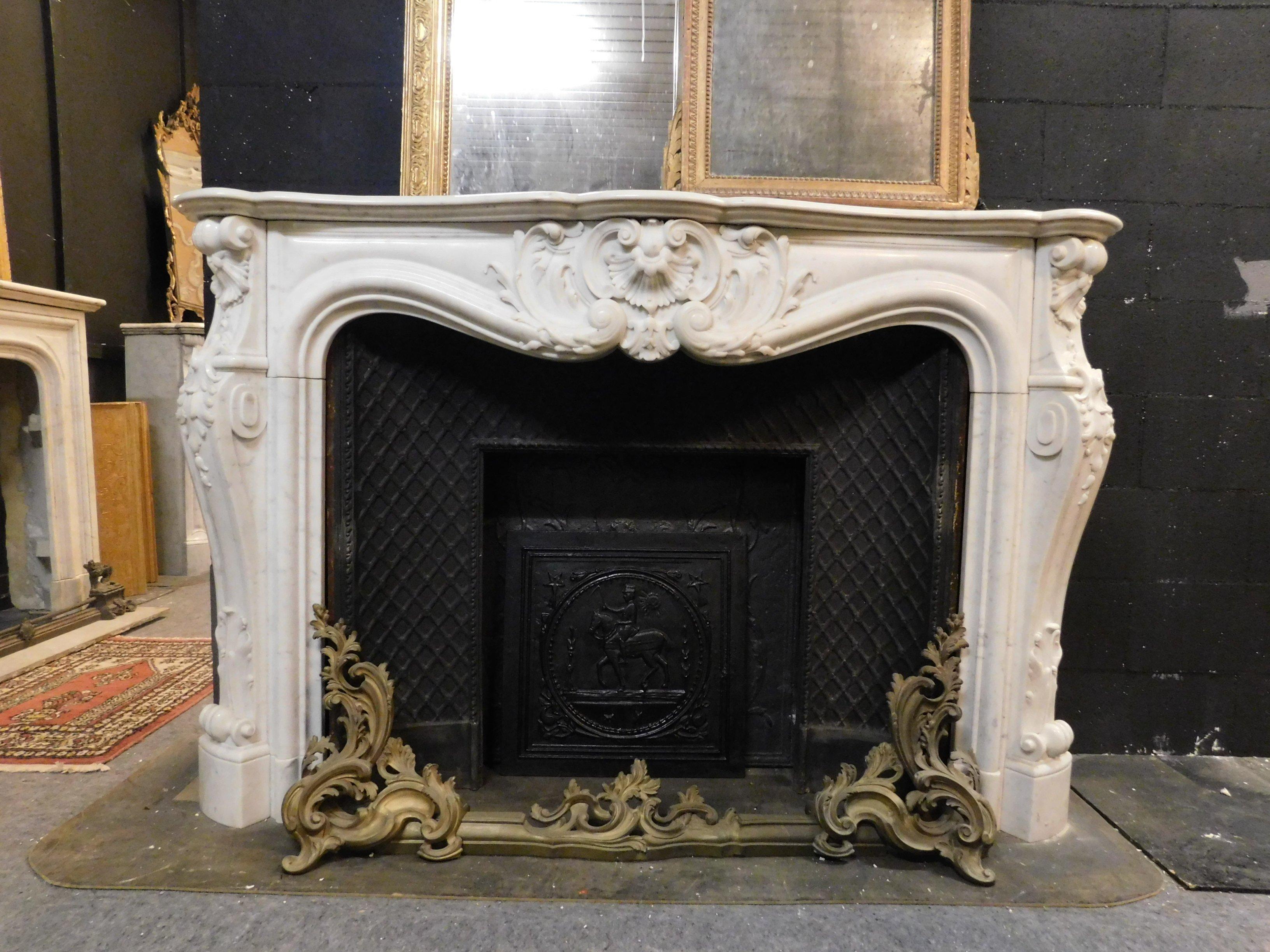 Antique Louis XV Fireplace, Richly Carved White Marble, 1700 Paris 'France' 1
