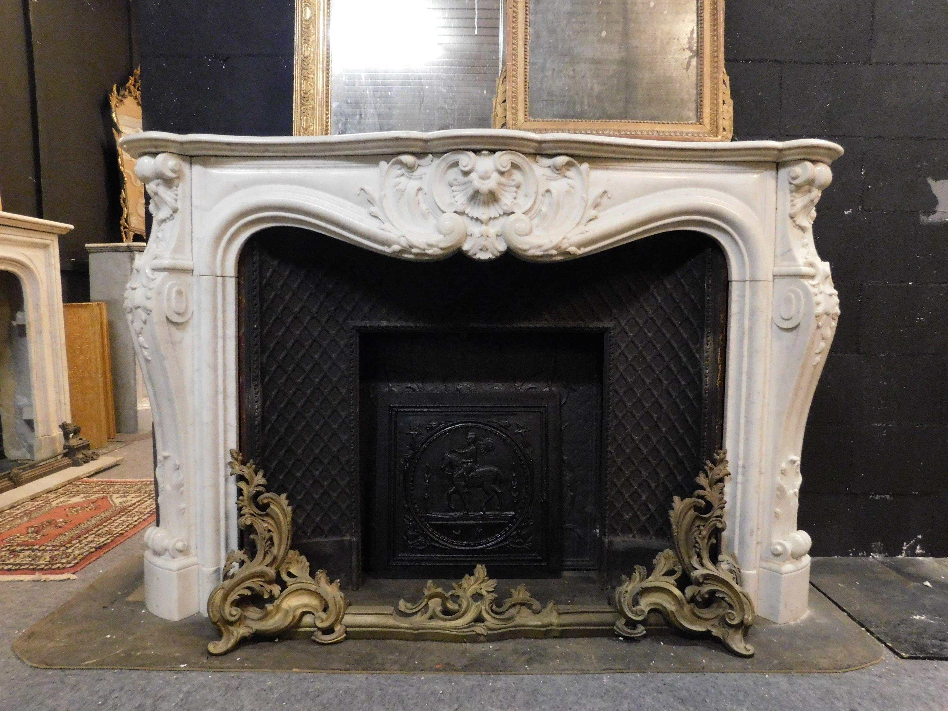 Antique Louis XV Fireplace, Richly Carved White Marble, 1700 Paris 'France' 2