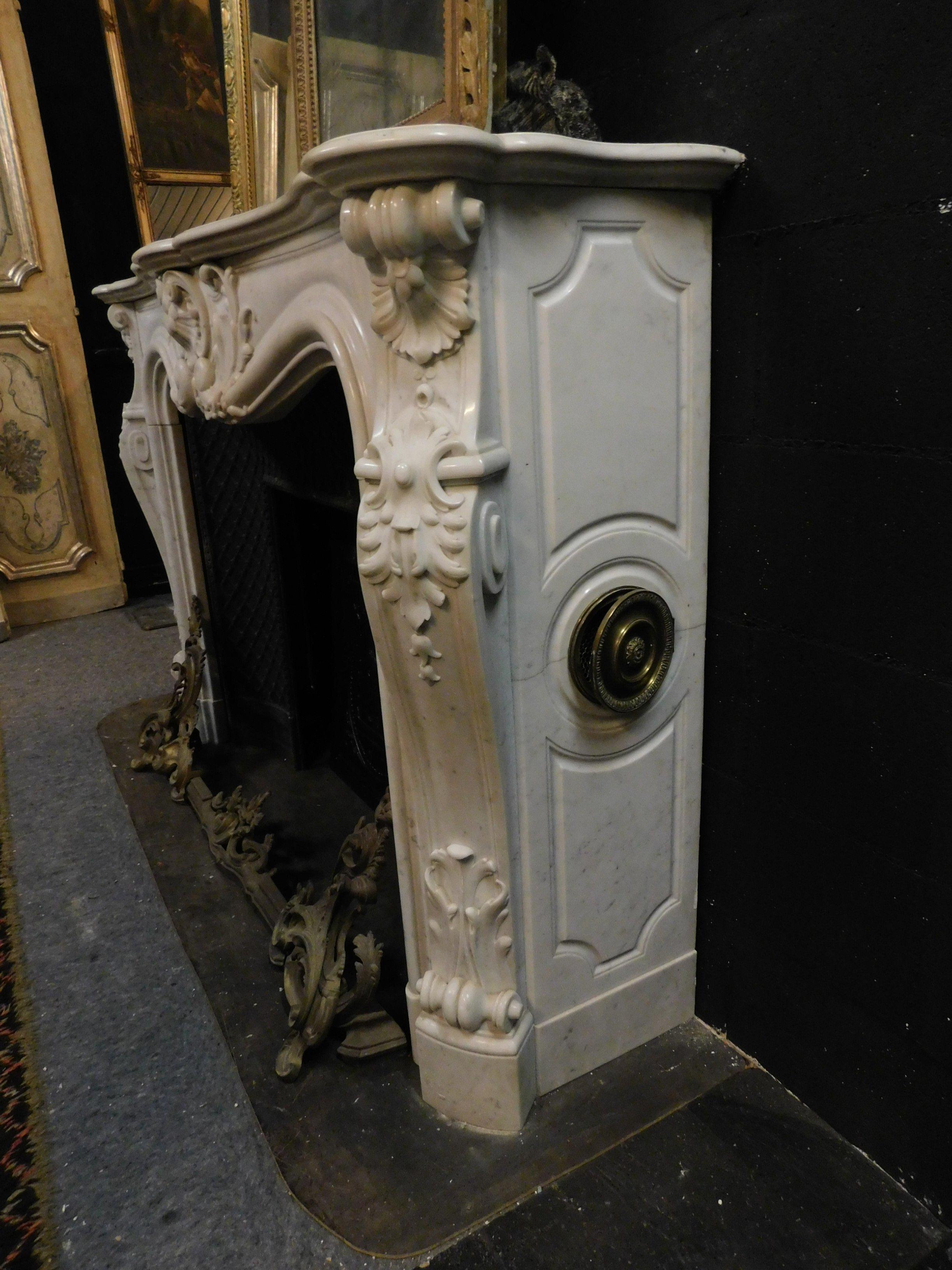 Antique Louis XV Fireplace, Richly Carved White Marble, 1700 Paris 'France' 3