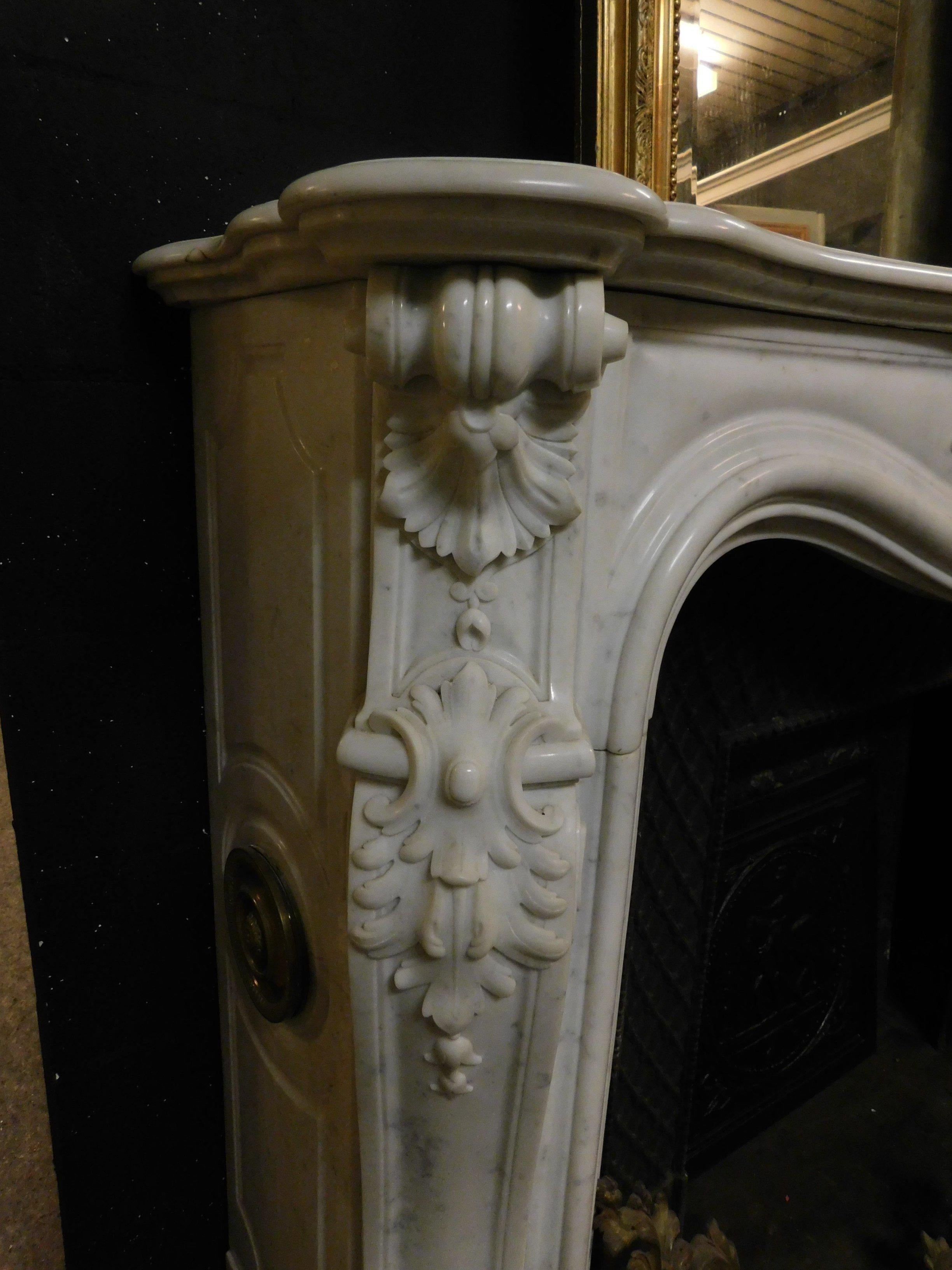 Antique Louis XV Fireplace, Richly Carved White Marble, 1700 Paris 'France' 4