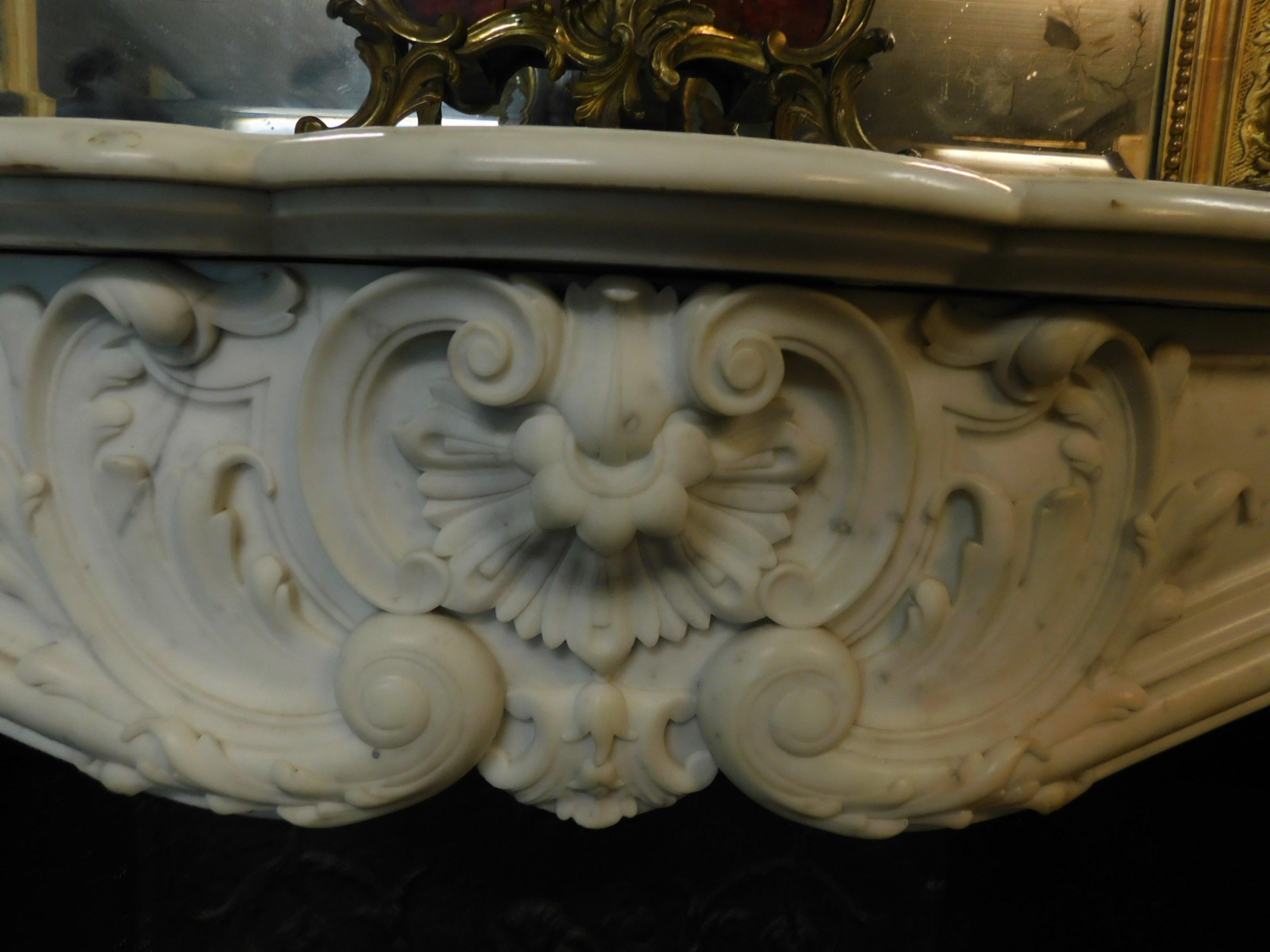 Mid-18th Century Antique Louis XV Fireplace, Richly Carved White Marble, 1700 Paris 'France'