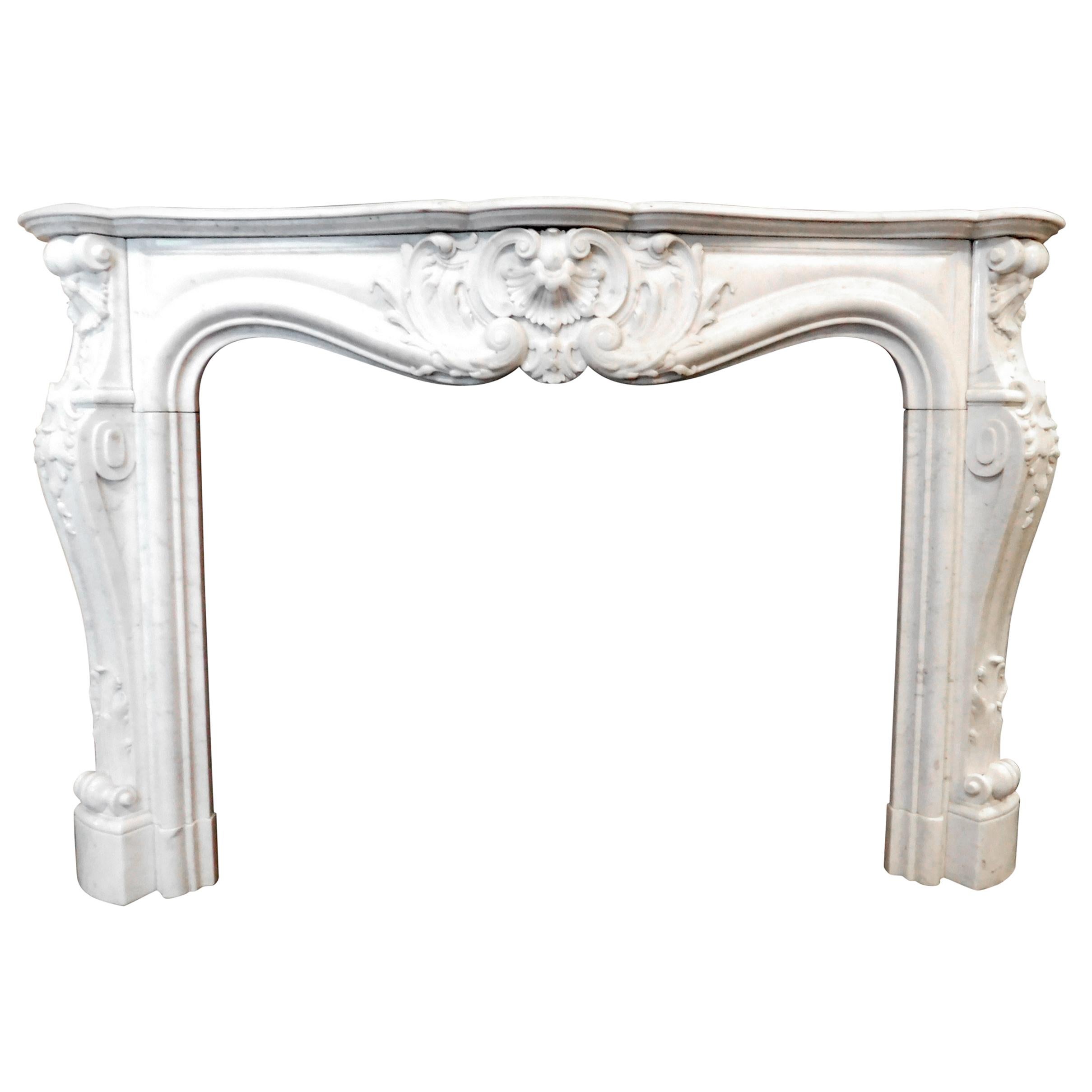 Antique Louis XV Fireplace, Richly Carved White Marble, 1700 Paris 'France'
