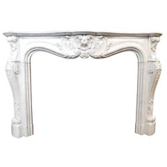 Antique Louis XV Fireplace, Richly Carved White Marble, 1700 Paris 'France'