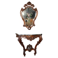 Antique Louis XV French Console Table With Mirror Set