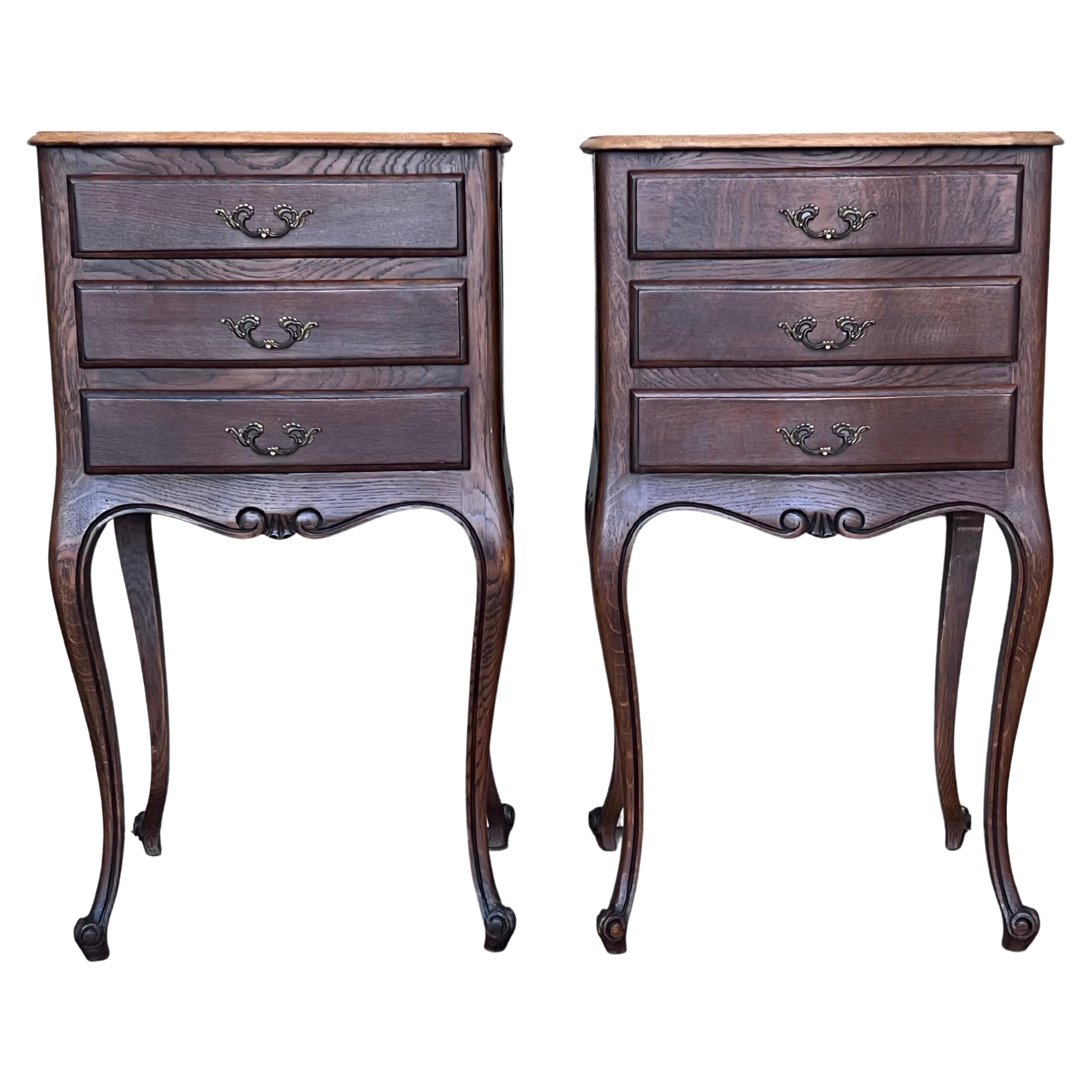 Antique Louis XV French Darkness Oak Nightstands, Set of 2 For Sale