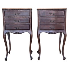 Antique Louis XV French Darkness Oak Nightstands, Set of 2