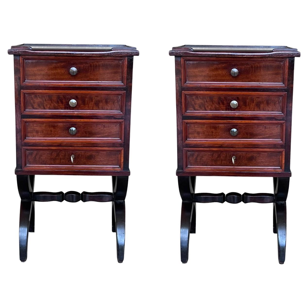 Antique Louis XV French For Drawers Nightstands with lock, Set of 2 For Sale