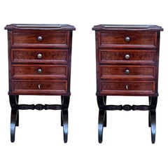 Antique Louis XV French For Drawers Nightstands with lock, Set of 2