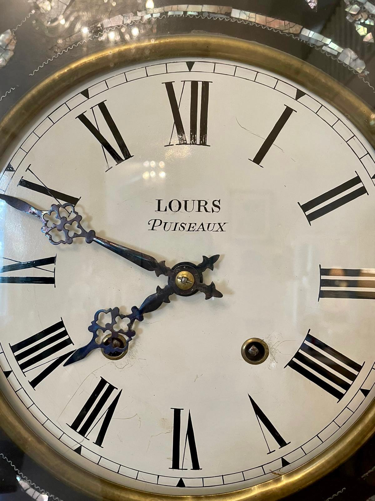 Victorian Antique Louis XV French Inlaid Ebonised Eight Day Wall Clock Signed Lours of Pui