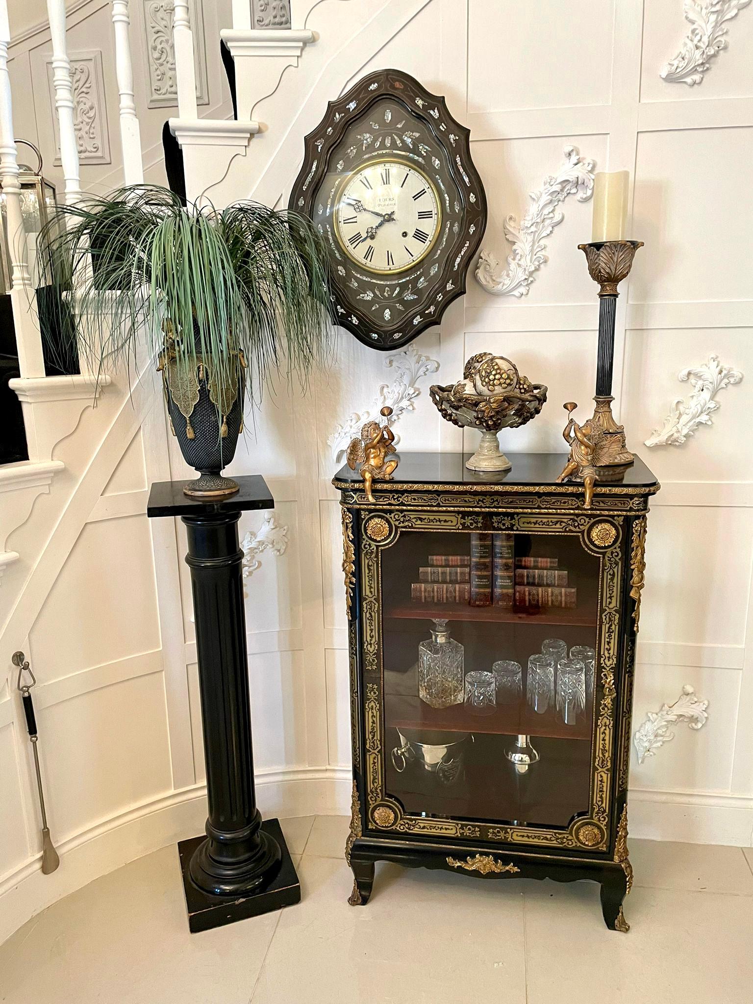 19th Century Antique Louis XV French Inlaid Ebonised Eight Day Wall Clock Signed Lours of Pui