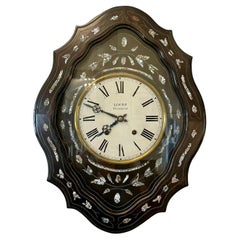 Antique horloge murale Louis XV française marquetée et ébénisée à huit jours signée Lours of Pui