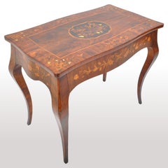 Antique Louis XV French Inlaid Marquetry Bombe Writing Table Desk Bureau, 1880