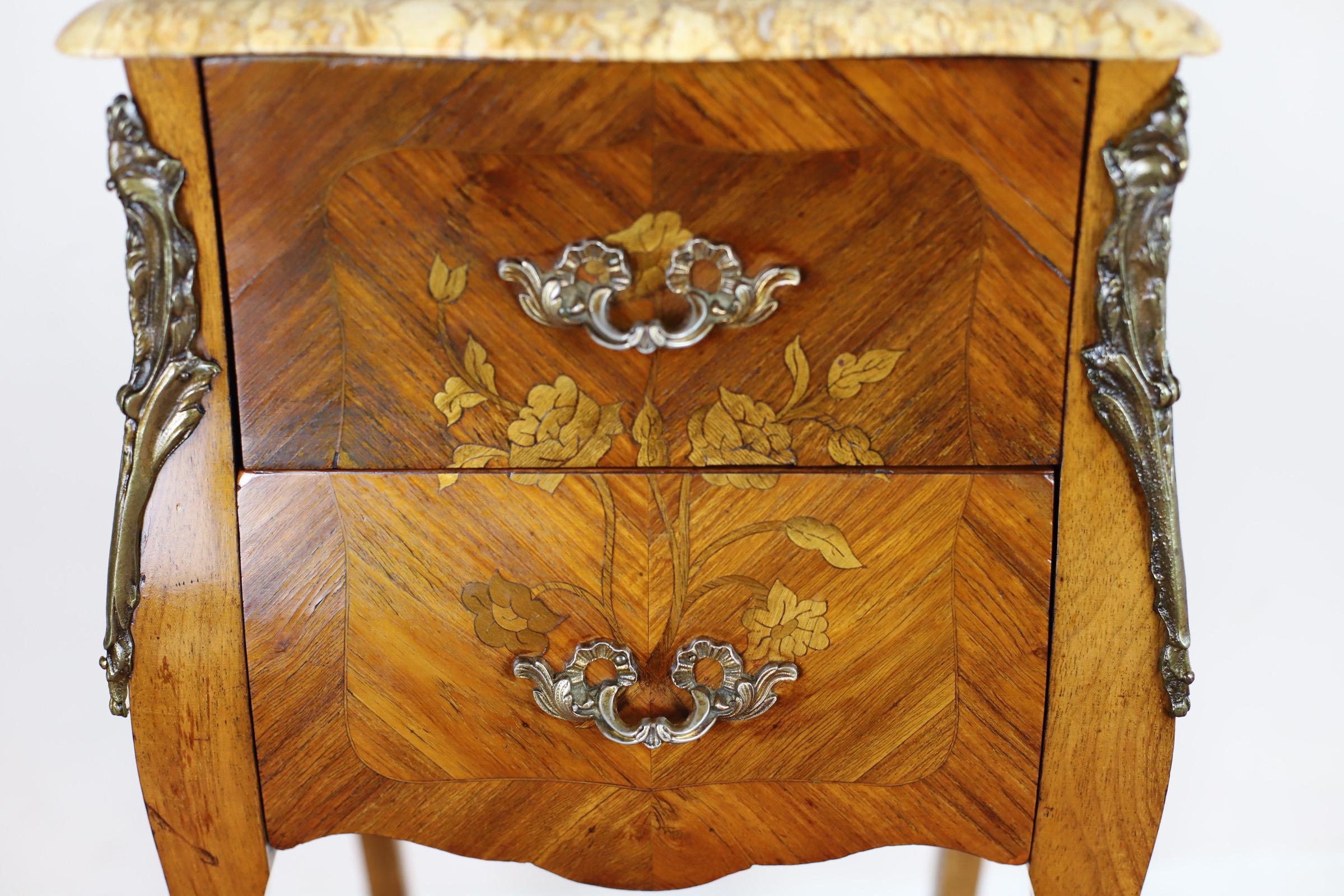 Antique Louis XV French Marquetry Marble Nightstands  For Sale 8