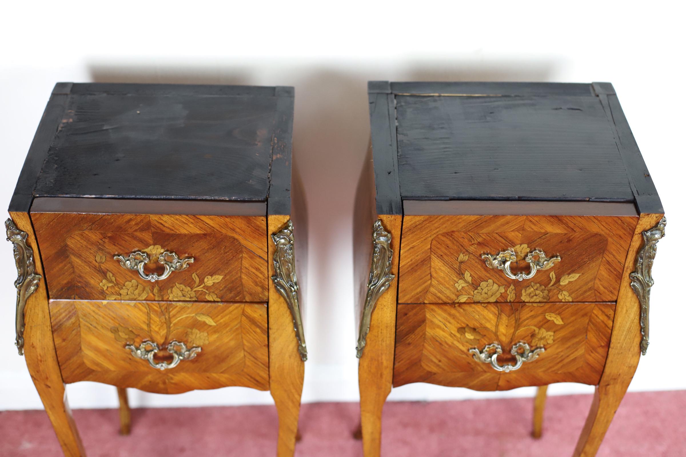 Antique Louis XV French Marquetry Marble Nightstands  For Sale 12