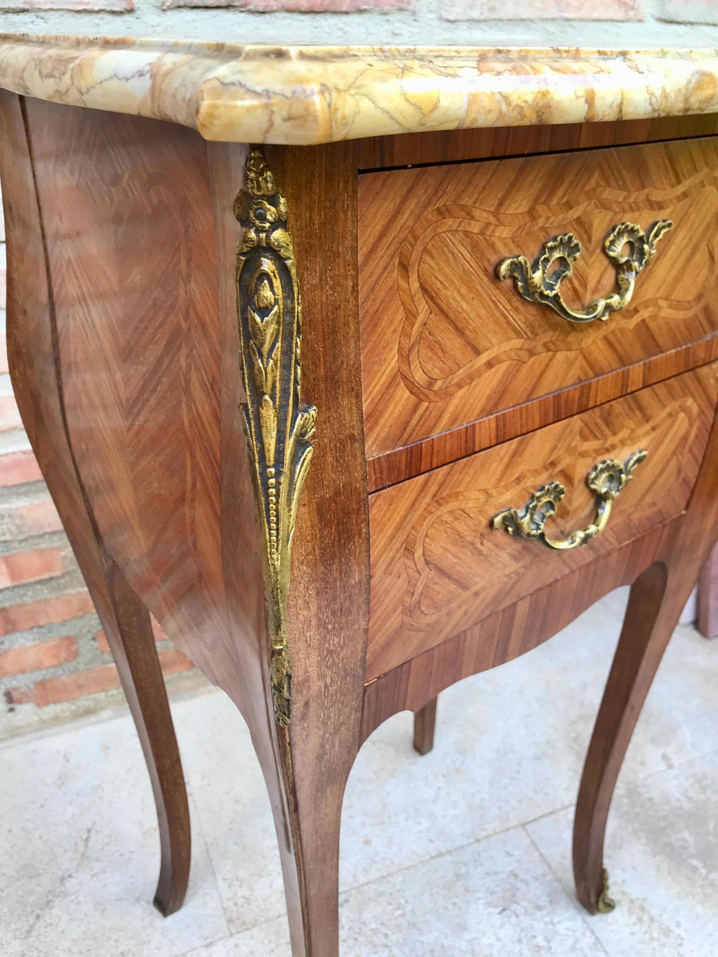 Antique Louis XV French Marquetry Marble Top Nightstands, Set of 2 For Sale 6