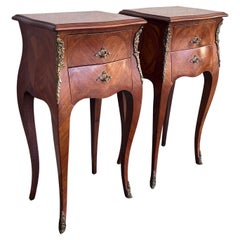 Antique Louis XV French Marquetry with Drawers Nightstands, Set of 2