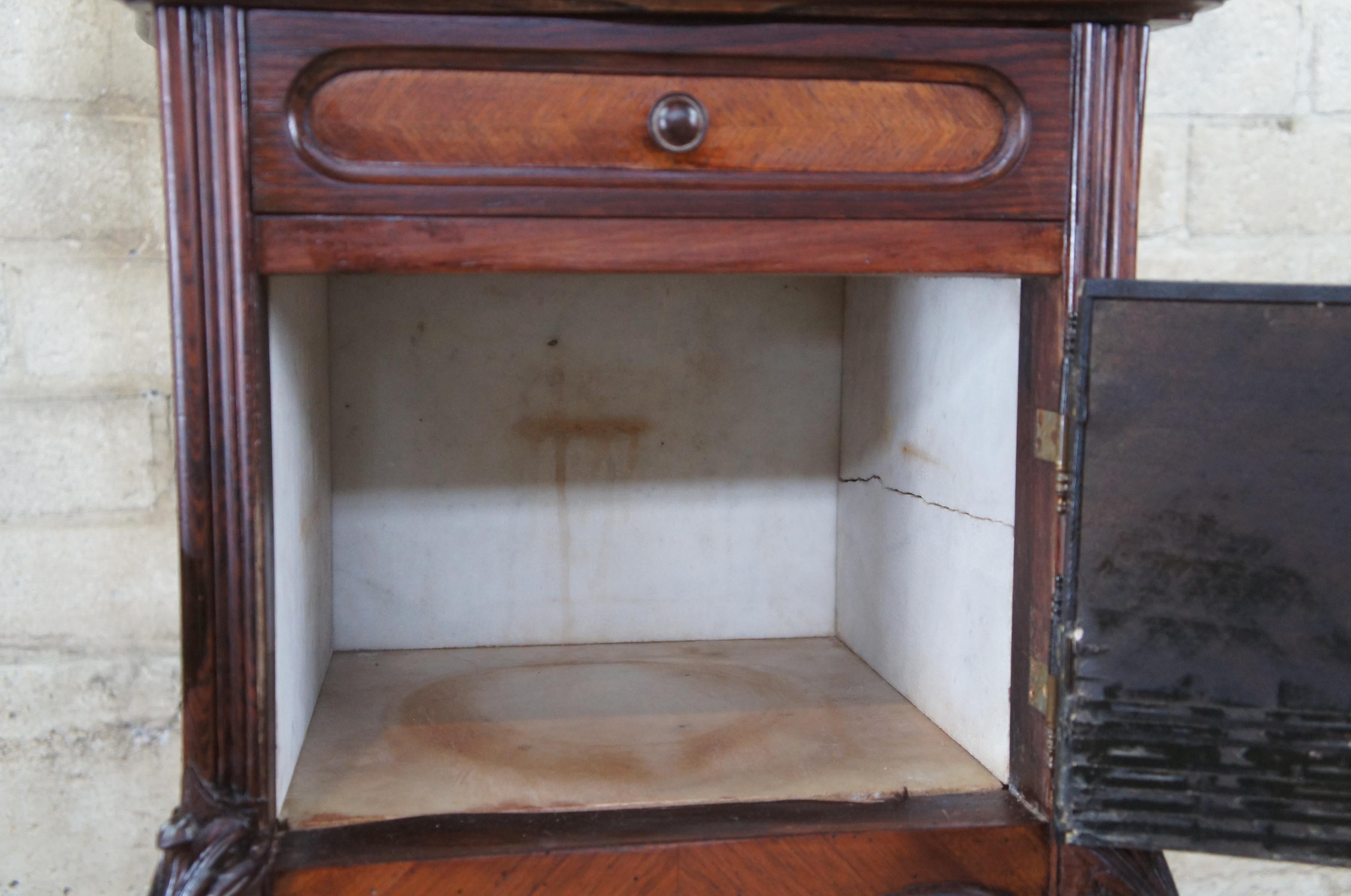 Antique Louis XV French Provincial Walnut Marble Smoking Humidor Table Stand In Good Condition In Dayton, OH