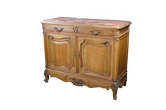 Antikes Buffet, Sideboard oder Kommode im Stil Ludwigs XV. im französischen Landhausstil aus Walnussholz mit rotem Marmor