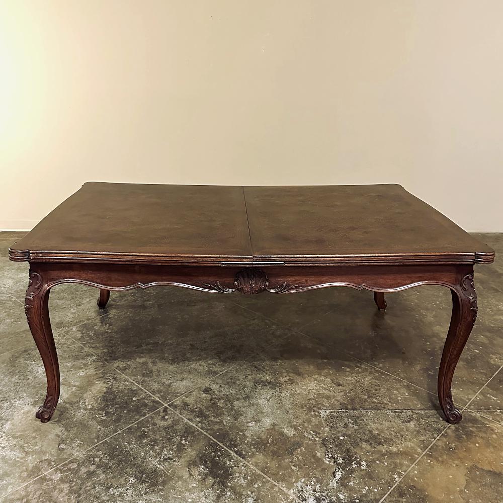 Antique Louis XV Grand Draw Leaf Banquet Table is a rare find, indeed! Just under six feet long when closed, and an unusual 45