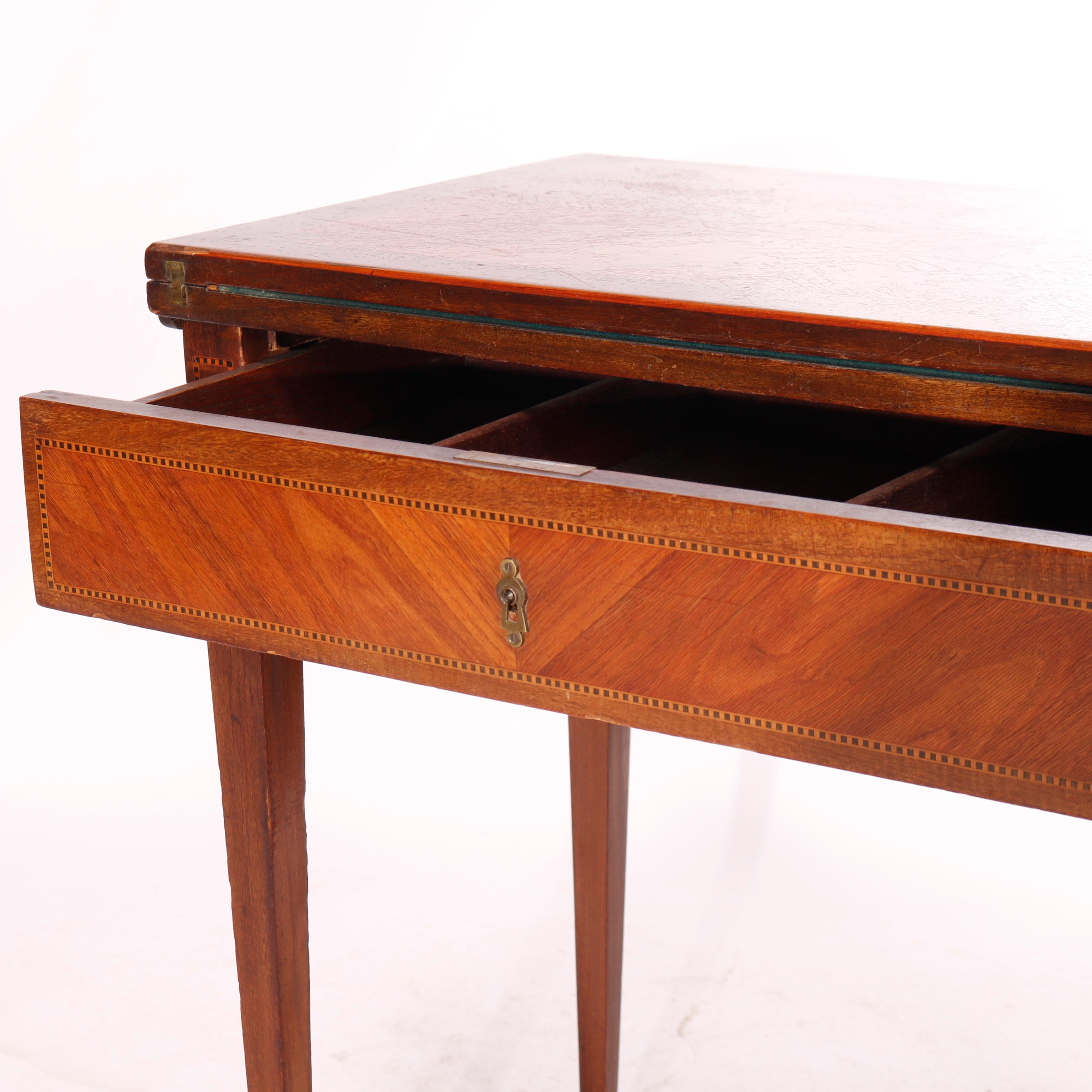 19th Century Antique Louis XV Kingwood & Rosewood Inlaid & Banded Flip-Top Game Table 19th C