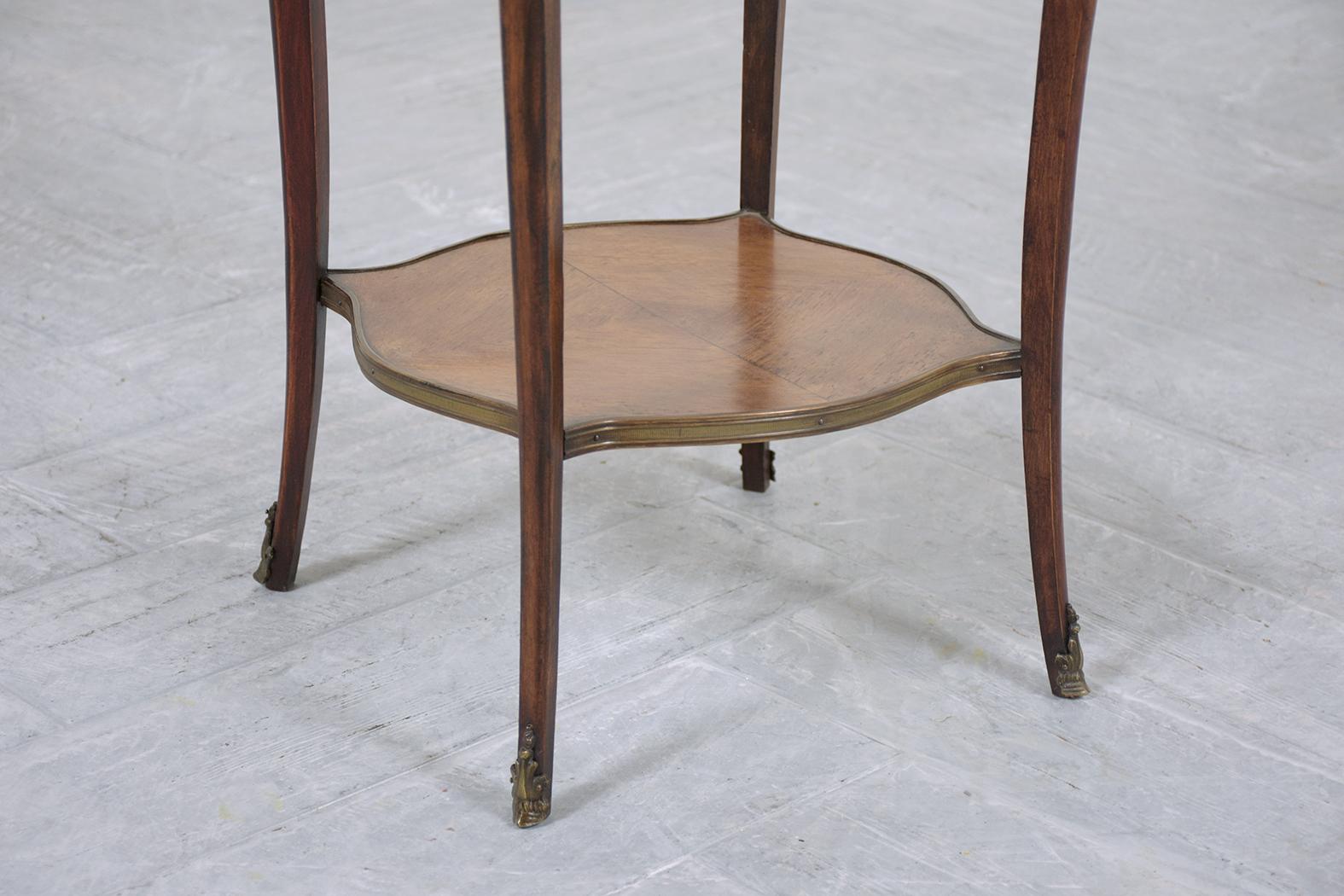 Antique Louis XV Style Mahogany Side Table with Rouge Marble Top & Brass  Accent In Good Condition For Sale In Los Angeles, CA