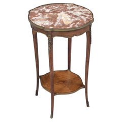 Antique Louis XV Style Mahogany Side Table with Rouge Marble Top & Brass Accent