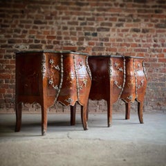 Antique Louis XV Marble Bombe Commode Chests, Pair, France, circa 1860