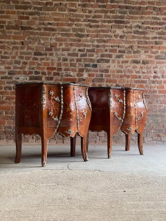 Antique Louis XV Marble Bombe Commode Chests Pair, France, circa 1860