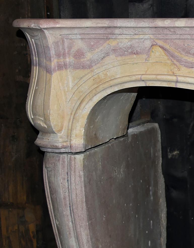 French Antique Louis XV Marble Stone Fireplace Mantel, 19th Century For Sale