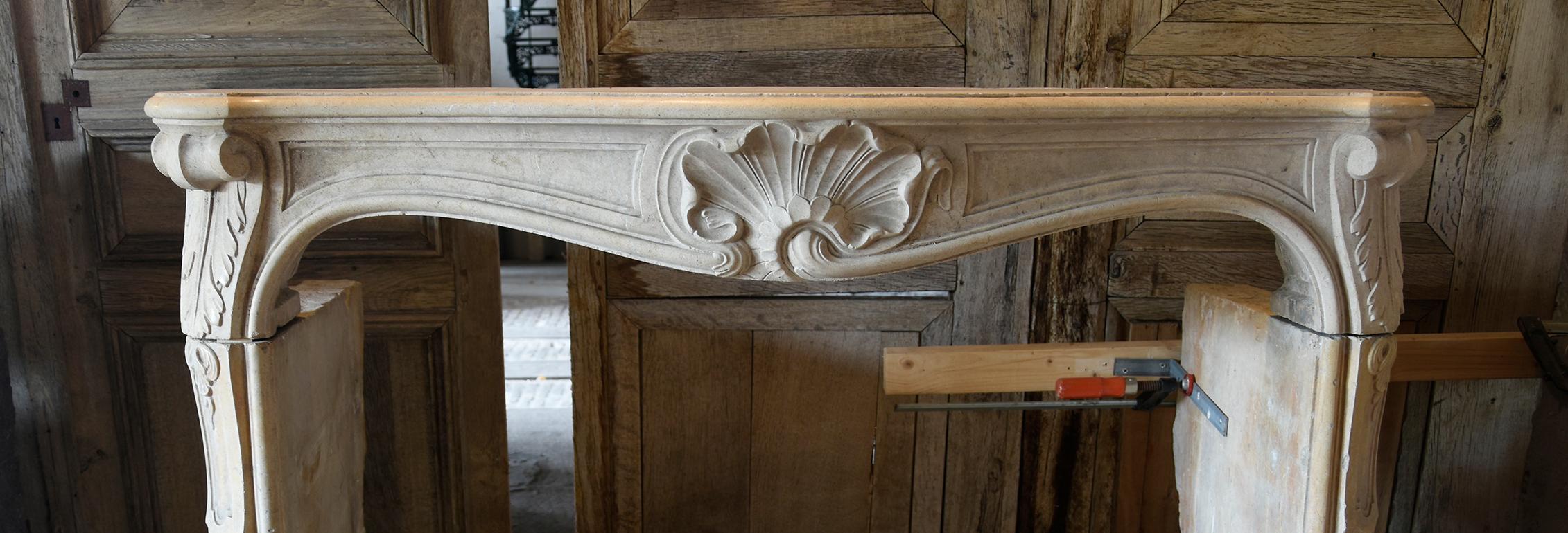 Antique Louis XV Marble Stone Fireplace Mantel, 19th Century In Good Condition For Sale In Udenhout, NL