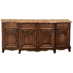 Country French Buffet Carved Solid Oak with Marble Top