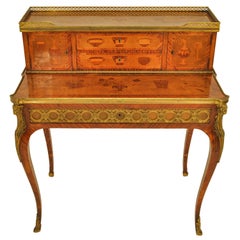 Bureau Bonheur Du Jour ancien de style Louis XV en marqueterie d'orfèvrerie Roger Vandercruse 1780