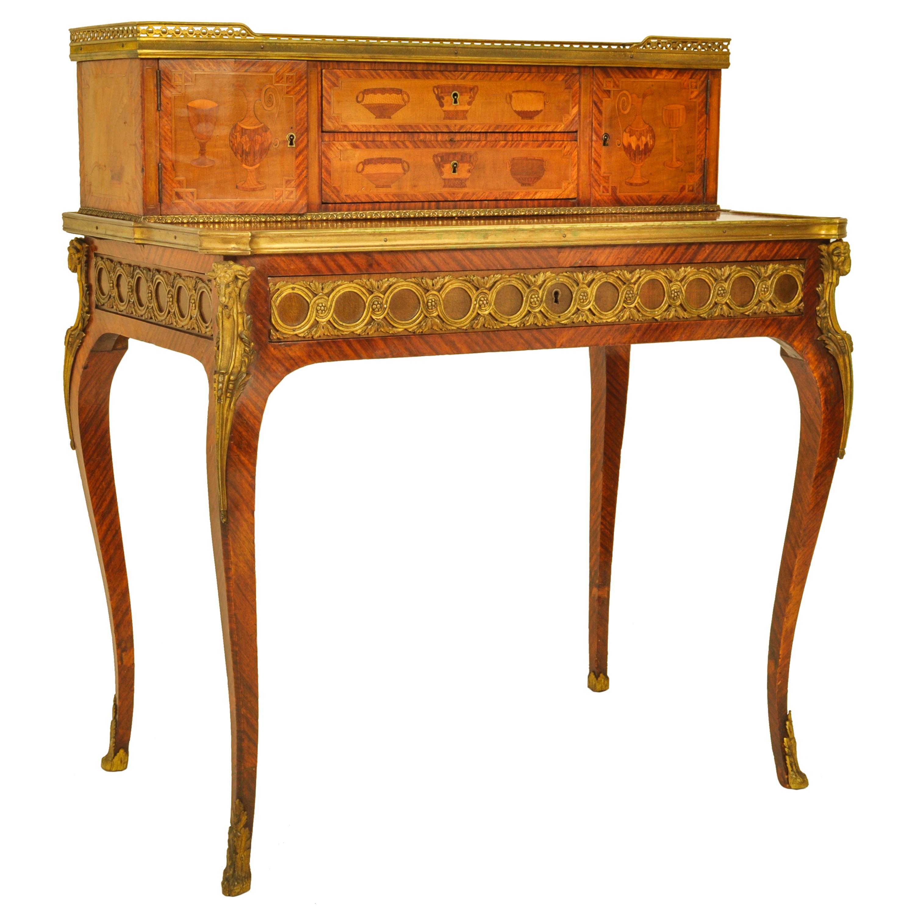 French Antique Louis XV Ormolu Marquetry Bonheur Du Jour Desk Roger Vandercruse 1780  For Sale