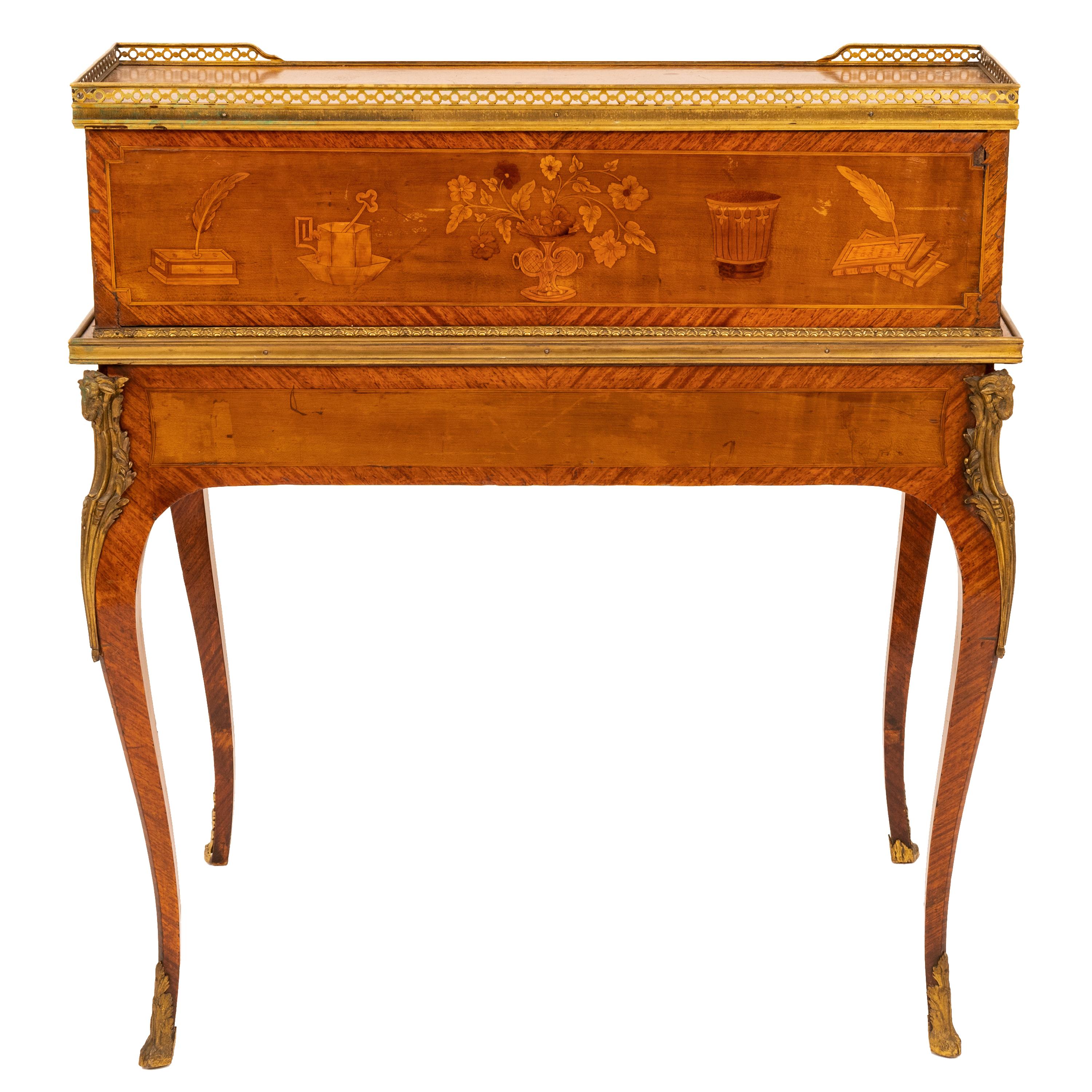 Antique Louis XV Ormolu Marquetry Bonheur Du Jour Desk Roger Vandercruse 1780  In Good Condition For Sale In Portland, OR