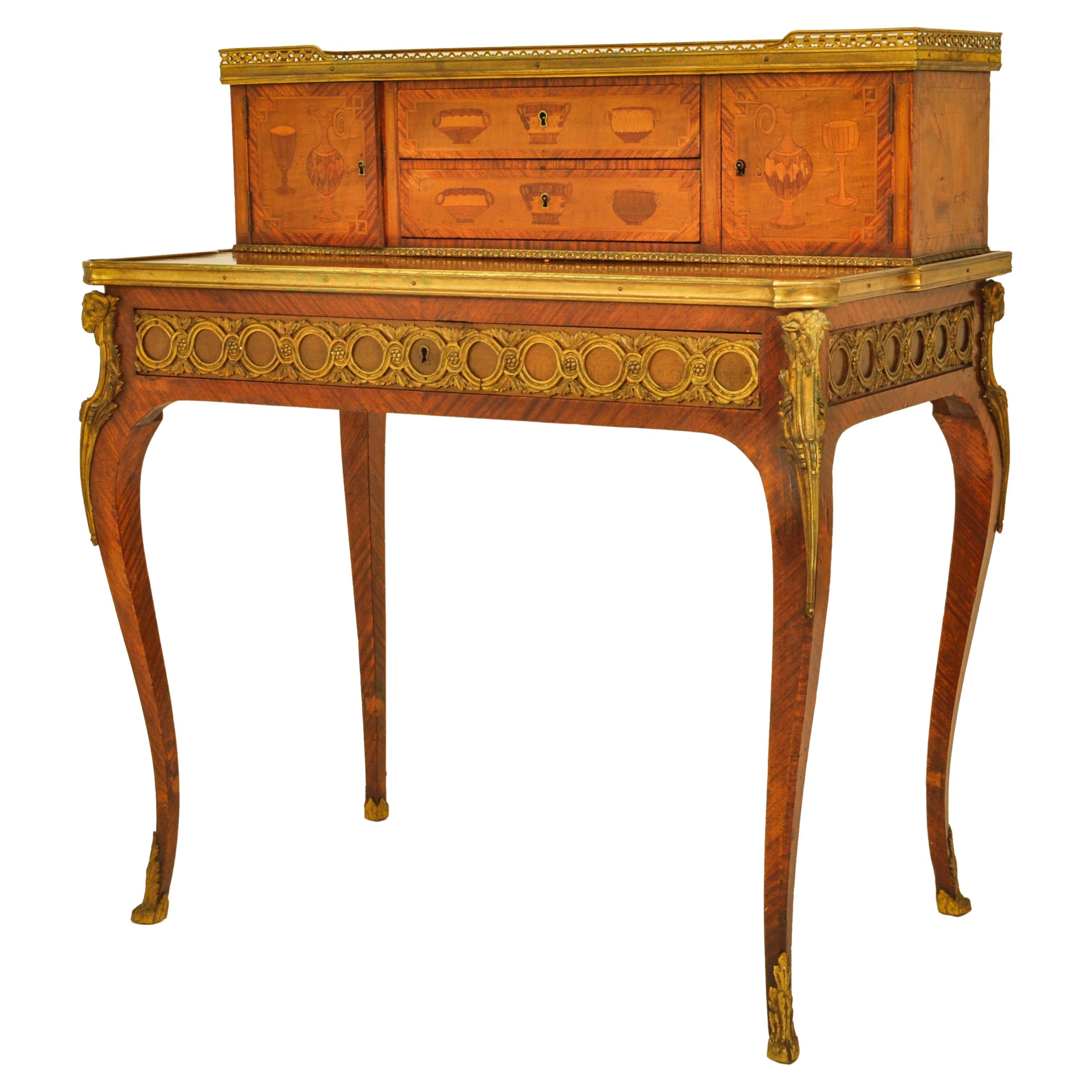 Antique Louis XV Ormolu Marquetry Bonheur Du Jour Desk Roger Vandercruse 1780  For Sale