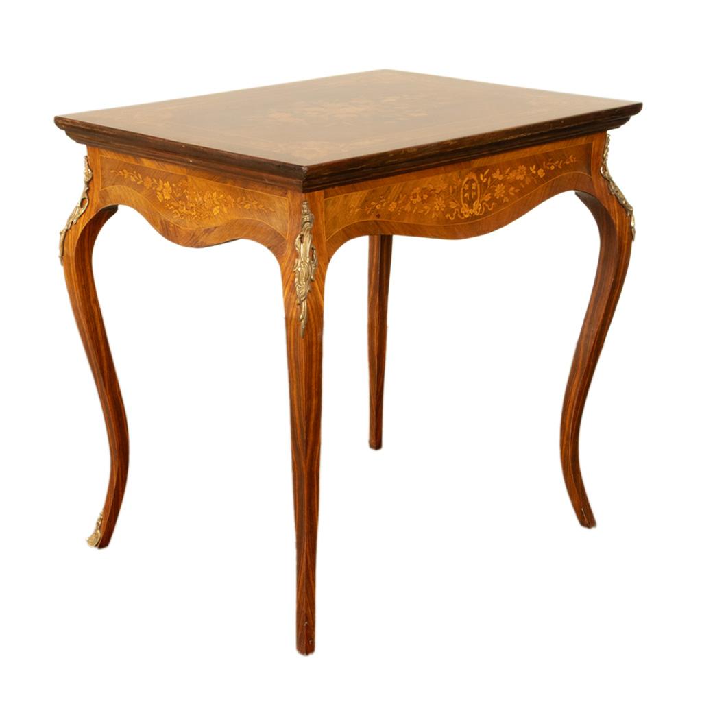 Antique Louis XV Ormolu Mounted Inlaid Marquetry Rosewood Center Side Table 1890 For Sale 4