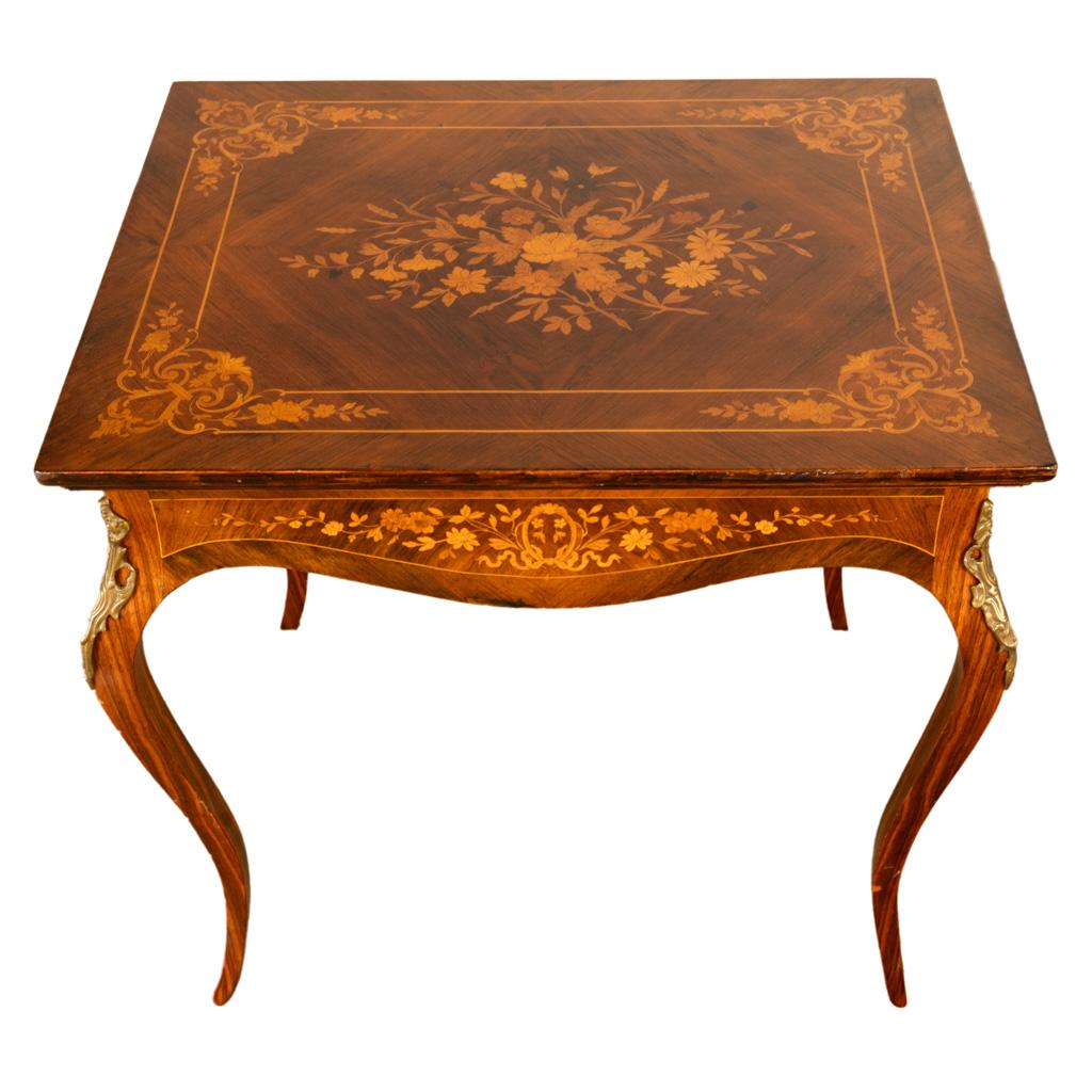 Antique Louis XV Ormolu Mounted Inlaid Marquetry Rosewood Center Side Table 1890 For Sale 6