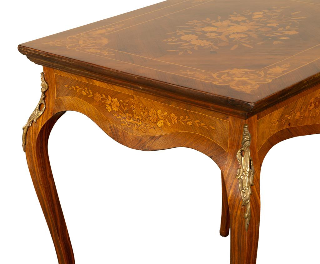 Antique Louis XV Ormolu Mounted Inlaid Marquetry Rosewood Center Side Table 1890 For Sale 9