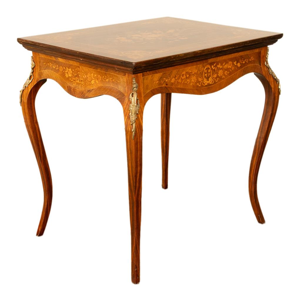 Gilt Antique Louis XV Ormolu Mounted Inlaid Marquetry Rosewood Center Side Table 1890 For Sale